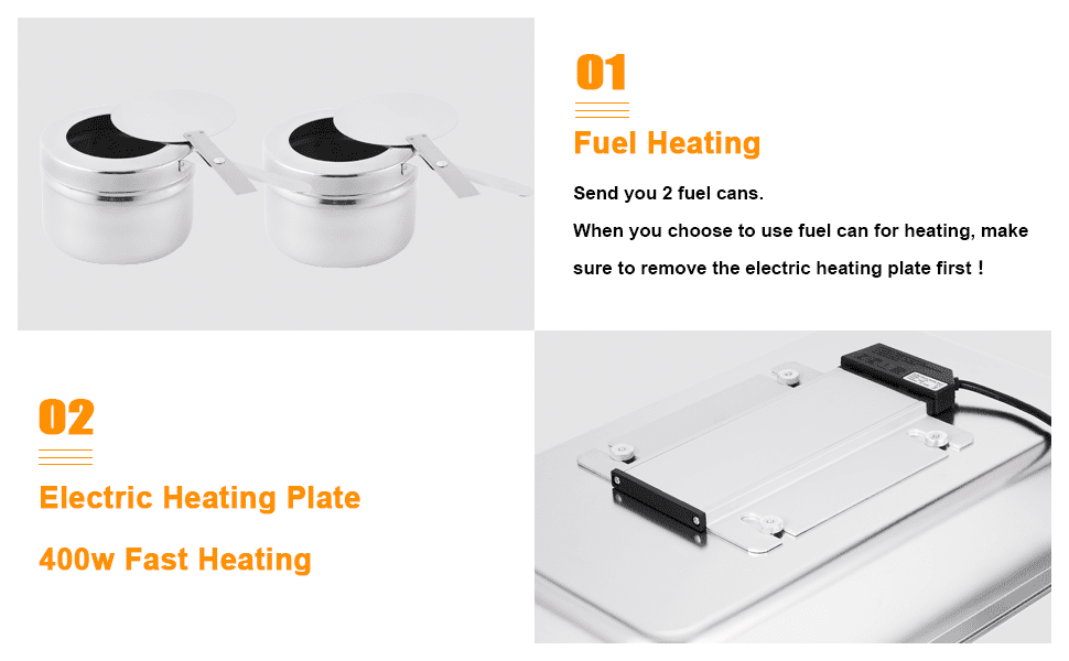 بوفيه تقديم طعام ستانلس ستيل كهربائي / شيفنغ دش Electric Buffet Food Roll Top Chafing Dish Temp. Control Servers and Warmers with Cover , Pans 9.5Quart for , Buffet Commercial Food Warmer Steam Table , BULTIN